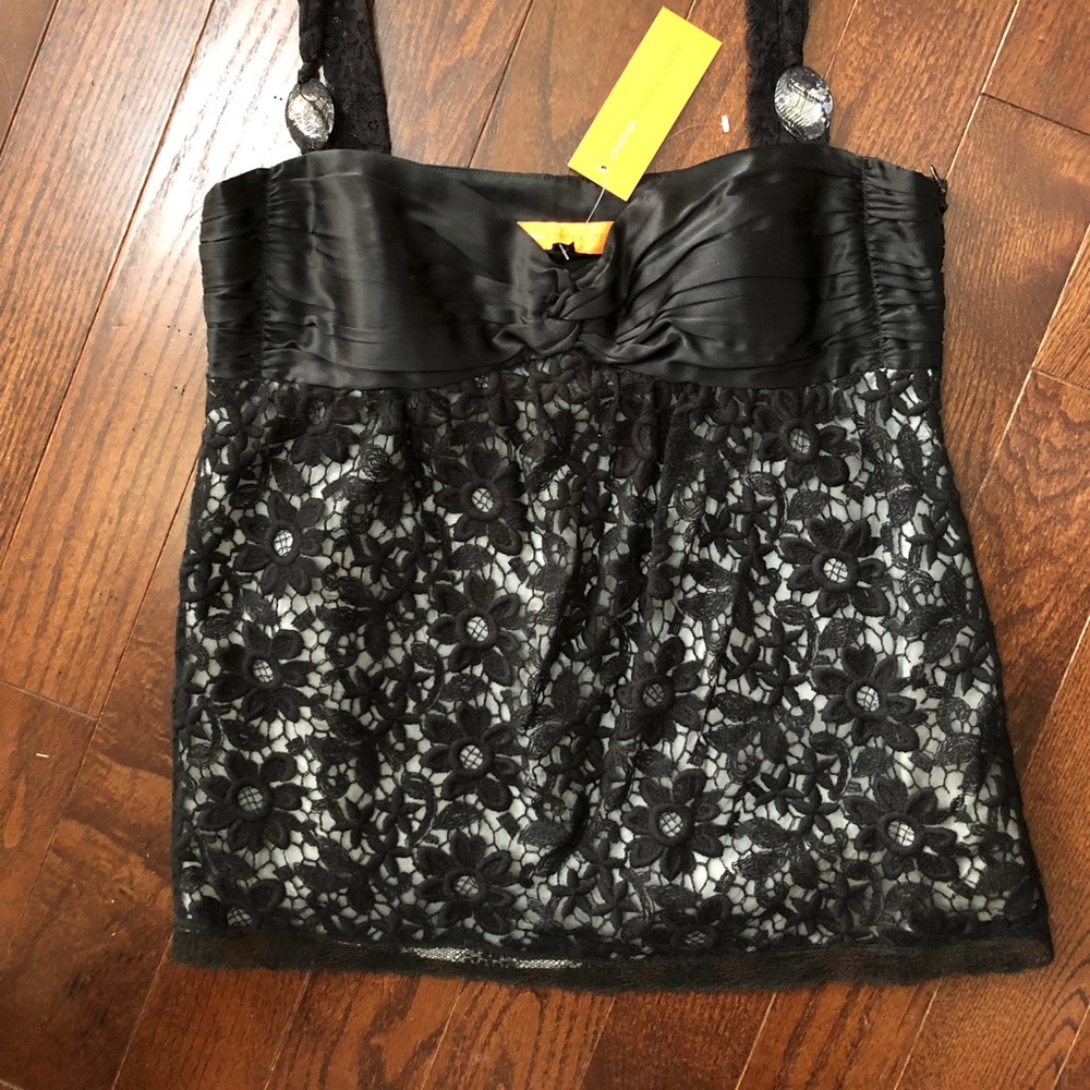 CYNTHIA STEFFE Black SEXY Lace JEWEL Shirt 12